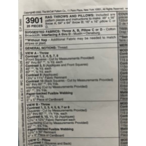 McCalls 3901 throw quilt pillow - Picture 3 of 7